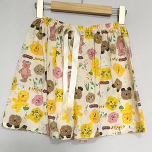 Damen Schlafshort aus Baumwoll-Seide mit süßem Bärenmuster und Zierschleife am Bund