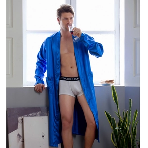Peignoir en satin bleu royal pour hommes, robe de chambre soyeuse mi-longue élégante