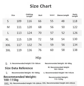 Detailed size chart for men's silk striped pajamas set showing measurements S to 3XL