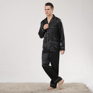 Men's Satin Pajama Set Long Sleeve Top And Bottom Plus Size Lounge Wear Printed Polka Dot Nightwear For Men Comfortable Silk Feel Sleepwear