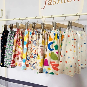 Damen Viskose Schlafanzughose Blumen Cartoon Druck Atmungsaktiv Leicht Nachtwäsche Casual Home Wear Elastischer Bund Shorts