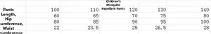Detailed size chart for kids lightweight anti-mosquito pants with full measurements