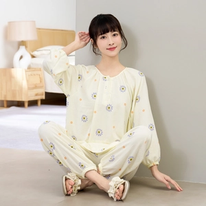 Dames Casual Viscose Pyjama Set Lange Mouw Top En Broek Cartoon Floral Kers Hart Print Loungewear Nachtmode Pak