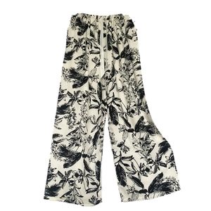 Women's lightweight floral cotton pajama pants with elastic high waist and wide leg fit