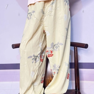 Light yellow floral bird print anti-mosquito pants for kids in loose summer home style