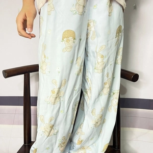 Kids light blue mosquito pants with cute cartoon bunny prints and comfortable elastic waist