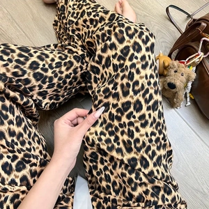 Women High Waist Wide Leg Viscose Pajama Pants Loose Casual Floral Leopard Printed Lounge Trousers Summer Home Wear