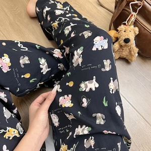 Women's plus size black cotton pajama pants with cute dog prints and inspiring text