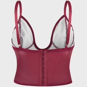 Women's burgundy slimming shapewear tank top with front hook-and-eye closure and straps