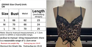 Detailed size chart in CM for Y2K leopard velvet camisole with lace and boning