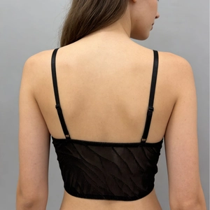 Gothic black corset top with milk silk mesh and adjustable straps for women
