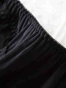 Détail macro de la taille élastique et du bord festonné délicat sur lingerie en velours noir