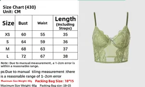 Size guide table for lace corset bustier top with chest and waist measurements in cm