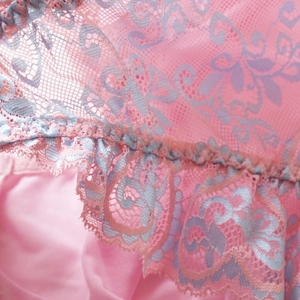 Pink and blue lace bodysuit with mesh fabric and delicate ruffled edges for women