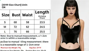 Tableau des tailles détaillé pour le corset gothique en velours avec mesures de buste