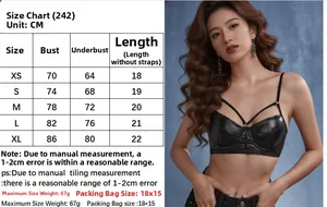 Tableau des tailles du soutien-gorge gothique en cuir PU noir avec design croisé