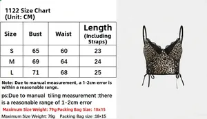 Size chart and detail view of Y2K velvet leopard lace patchwork camisole top