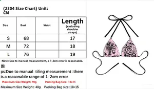 Size chart detail for pink gothic bikini top with cross and angel prints