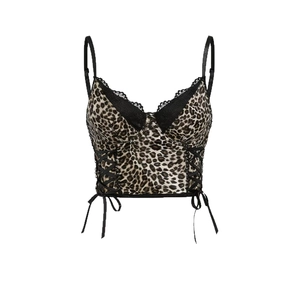 Y2K leopard print lace camisole with adjustable straps and side lace-up detailing