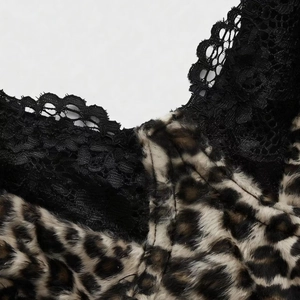 Y2K leopard print velvet camisole top with black lace trim and sexy strappy details