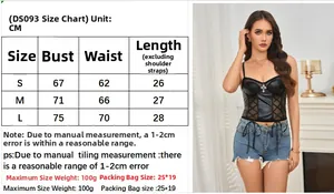 Size chart for sexy black faux leather lace corset with silver cross and strap detail