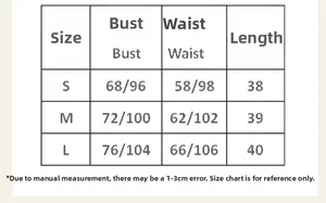 Detailed size chart for floral embroidery corset top with bust and waist measurements