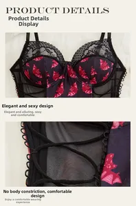 Close-up of gothic purple Halloween corset featuring lace trim and red bat pattern