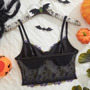 Sexy Halloween mesh bustier top with floral embroidery and adjustable straps