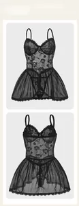 Vue détaillée avant et arrière de l'ensemble lingerie en maille noire avec dentelle
