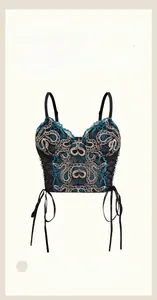 Detail view of snakeskin embroidery on underwire bustier with side drawstring