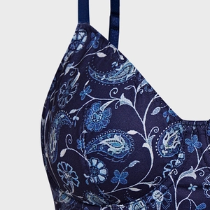 Bustier caraco bleu roi avec imprimé paisley floral et fines bretelles ajustables