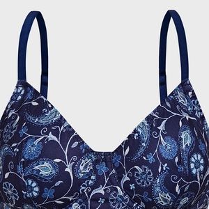 Haut corset en soie de lait bleu foncé avec motif paisley et bretelles réglables
