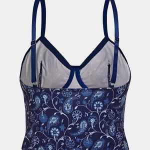 Camisole à motif paisley bleu foncé avec bretelles réglables et décolleté en V corset