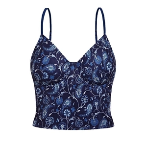 Haut bustier bleu foncé à imprimé paisley avec coupe ajustée et fines bretelles