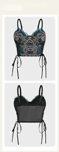 Gothic corset top with snake embroidery, metal cross detail and side satin lacing