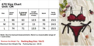 Guida alle taglie dettagliata per il set lingerie in velluto bordeaux con pizzo