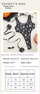 Guida alle taglie per body scheletro Halloween con misure per le taglie S, M e L