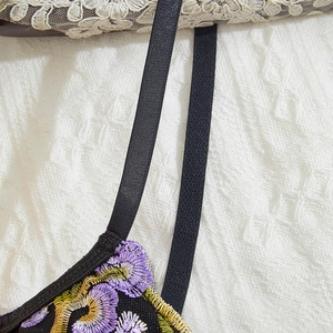 Floral embroidered underwire bra with black mesh and colorful flower details