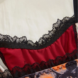 Dark skull print lace patchwork camisole with gothic red and black silk fabric