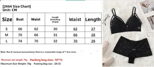 Detailed size chart for women's black lace lingerie set with bust and waist measurements