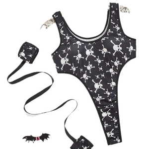 Body d'Halloween à imprimé squelette avec accessoire d'aile de chauve-souris et coupe haute