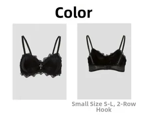 Detail of black lace bra featuring a gothic cross pendant and 2-row hook-and-eye closure