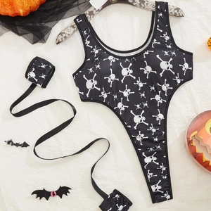 Body di Halloween nero con stampa teschio e accessori con nastri coordinati
