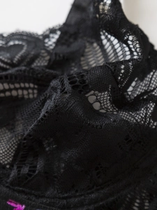Close-up of black lace fabric showing intricate floral patterns and fine mesh textures
