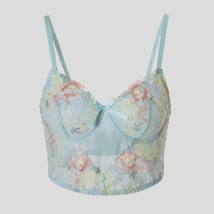 Canotta Bustier in Rete Ricamata a Fiori Stile Francese Con Ferretto Sexy Pizzo Scollo a V Trasparente Corsetto Top Donna Festa