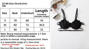 Size chart and detail view of black lace velvet wired bra with adjustable straps