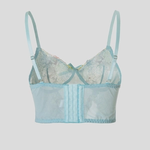 Canotta bustier in pizzo floreale azzurro con spalline regolabili e chiusura a gancetti