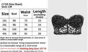 Size chart for plus size black gothic corset top with snake embroidery and mesh detail