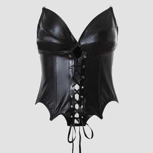 Women Gothic Punk Black PU Leather Corset Top Lace-up Slimming Bustier With Transparent Straps Party Camisole Crop Top