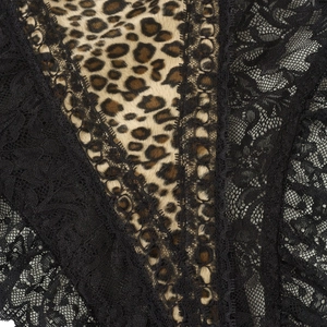 Sexy leopard print bodysuit with elegant black floral lace details for women